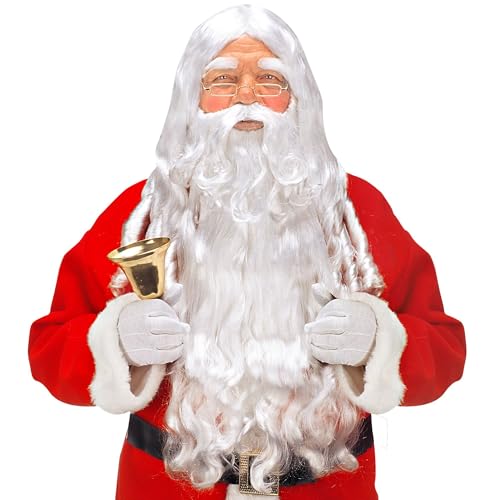 Widmann X1524 - Perücke Weihnachtsmann, weiß, mit Lockenperücke, Maxi Bart mit Schnurrbart und Augenbrauen, Nikolaus, Karneval, Mottoparty von WIDMANN