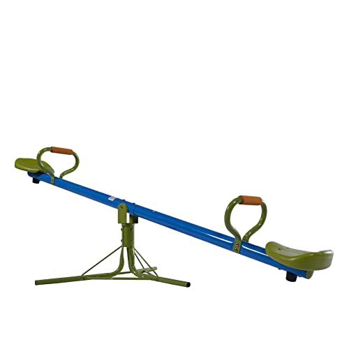 Sandora 40225 Kinder - Wippe mit 360° Rotation XSS006-50kg Gewicht pro Seite mit Boden - Anker für Spaß im eigenen Garten blau/grün von Sandora