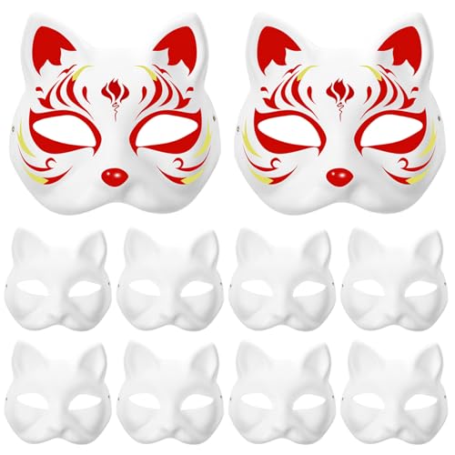 Sanfiyya DIY Blank Fox Cat Masken, 10pcs Fox Katze weiße Papiermaske, handbemalt von Sanfiyya