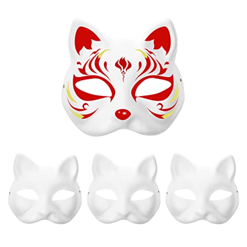 Sanfiyya DIY Blank Fox Cat Masken, 3pcs Fox Katze weiße Papiermaske, handbemalt von Sanfiyya