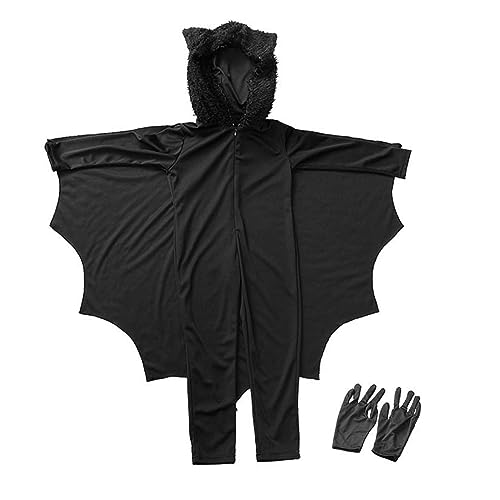 Sanfiyya Kinder Unisex Vampire Fledermaus Kostüm, Overall Halloween Cosplay-Kostüm mit Handschuhen, Kinderhülle für Jungen Mädchen/55, 1-61 Zoll von Sanfiyya
