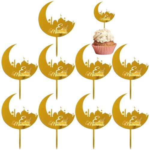 Eid Mubarak Cupcake Toppers 10pcs Eid Acryl Cupcake Topper Ramadan Kuchendekorationen Kareem Partyzubehör Für Muffin Kuchen von Sanfly