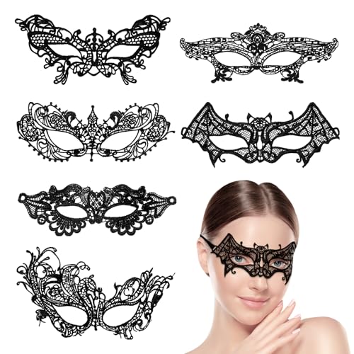 Sangcca Venezianische Damenmaske, schwarze Spitze, Maskenmasken, für Paare, Partys, Abendveranstaltungen, Bachelorette-Partys, Kostüme, Accessoires, 6 Stück Sangcca Venezianische Damenmaske, schwarze Spitze, Maskenmasken, für Paare, Partys, Abendveranstaltungen, Bachelorette-Partys, Kostüme, Accessoires, 6 Stück von Sangcca