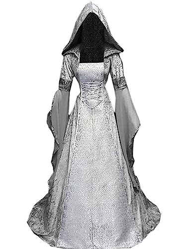 Sangdut Damenkleid im Retro-Stil, mittelalterliches Hexenkleid mit ausgestellten Ärmeln, viktorianische Renaissance, Gothic, langes Kleid, Halloween, Party, Cosplay, Kostüme, Outfits (Silber, Größe Sangdut Damenkleid im Retro-Stil, mittelalterliches Hexenkleid mit ausgestellten Ärmeln, viktorianische Renaissance, Gothic, langes Kleid, Halloween, Party, Cosplay, Kostüme, Outfits (Silber, Größe von Sangdut