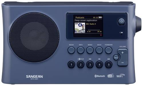 Sangean WFR-28BT Internet Tischradio DAB+, FM WLAN, Bluetooth®, AUX Akku-Ladefunktion, Spotify Dunk von Sangean