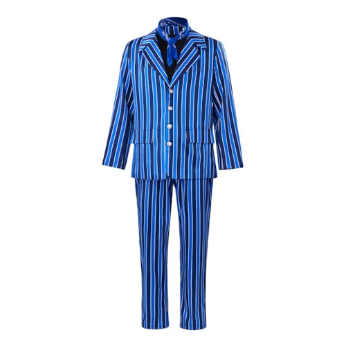 Austin Cosplay Powers Kostüm Herren Blazer-Anzug blau gestreift Disco-Kostüme 70er 80er Jahre Partyanzug (Blau, M) von Saniplaycos