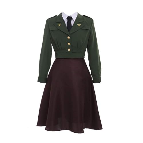 Saniplaycos Damen Offizier Uniform Agent Peggy Carter Cosplay Kleid Vintage Grün Militär Kostüm für Halloween, Grün , L Saniplaycos Damen Offizier Uniform Agent Peggy Carter Cosplay Kleid Vintage Grün Militär Kostüm für Halloween, Grün , L von Saniplaycos