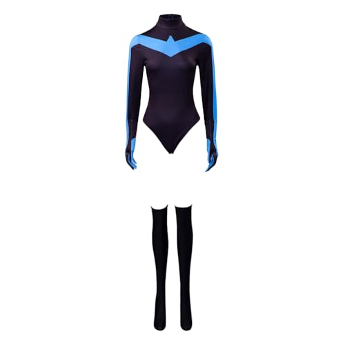 Saniplaycos Schwarz-blaues Superhelden-Cosplay-Kostüm, Bodysuit, Jumpsuit, Halloween-Kostüm für Damen, Größe XL von Saniplaycos