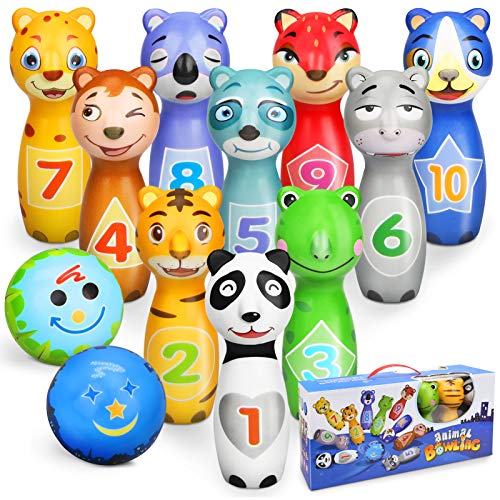 Sanlebi Kegelspiel für Kinder Ball Set mit 10 Kegel und 2 Bälle Bowling Set Mini Drin und Draußen Spielzeug Geschenke Spiele ab 3 Jahre Mädchen Junge von Sanlebi