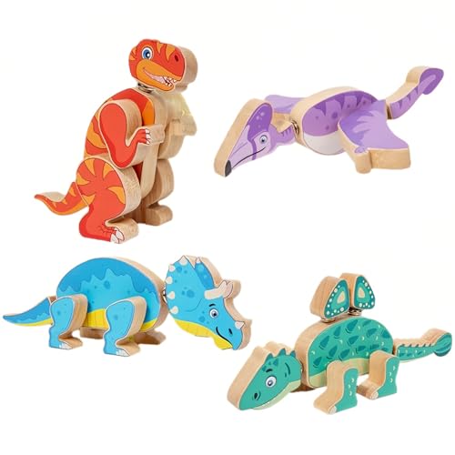 SansRealmL Bauklötze Holzspielzeug ab 3 Jahre, Montessori Konstruktionsspielzeug mit Holztiere, Feinmotorik Spielzeug Set für Kinder 3 4 5 6 Jahre, Geschenk für Jungen und Mädchen（Dinosaurier） von SansRealmL