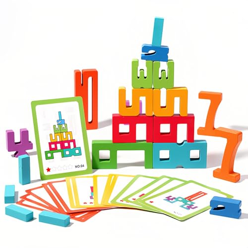 SansRealmL Building Blocks Holzspielzeug 1-10 mit Ziffern-Bauklötzen & Balance-Spiel, Sensorisches Lernspielzeug Geschenk für Kinder 3-10 Jahre (Zahlen Lernen Edition) von SansRealmL