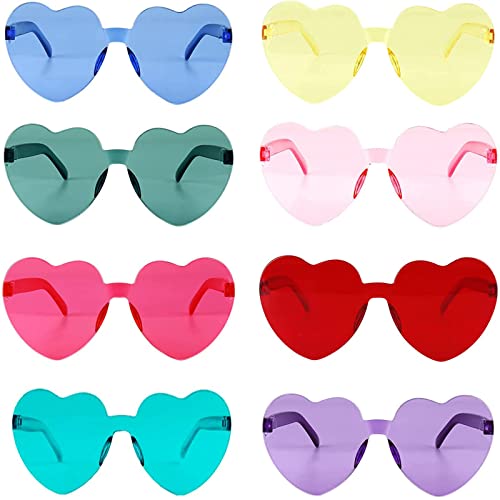 SansRealmL Herz Brille，Herz Sonnenbrille，Farbe Party Brille Lustige Kostüm Brille，8 Paar Randlose Bunte Herzbrillen Herz Sonnenbrillen von SansRealmL