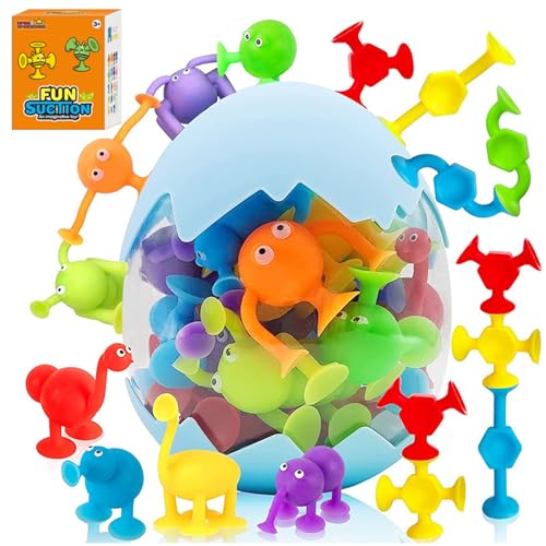 SansRealmL Saugnapf Spielzeug - 27-TLG Badespielzeug ab 3 4 5 6 Jahre, Montessori Badewannenspielzeug für Kinder 3-6 Jahre, Sensorik Silikon Bausteine für Spiel & Spaß in der Badewanne. von SansRealmL