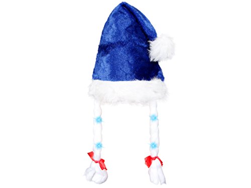 Verrückte Weihnachten Lustige Weihnachtsmützen für Damen Herren Kinder witzige Weihnachtsmütze Nikolaus Party Mütze Unisex Kostüm Accessoire Weihnachtsfeier (Weihnachtsmütze blau Zöpfe) von Santa Magix