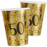 Pappbecher "50" in Gold, holografisch glitzernd, 10er Pack, 270ml von Santex