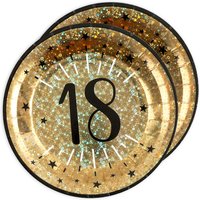 Pappteller "Zahl 18" in Gold, holografisch glitzernd, 10er Pack, Ø 22,5cm Pappteller "Zahl 18" in Gold, holografisch glitzernd, 10er Pack, Ø 22,5cm von Santex