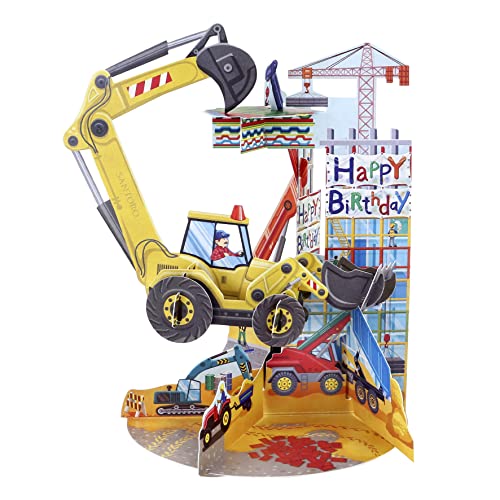 Santoro Pendel, 3D-Pop-Up-Grußkarte – Bagger – Für Jungen, Kinder, Söhne, Enkel | Baukarte Zum Geburtstag von Santoro