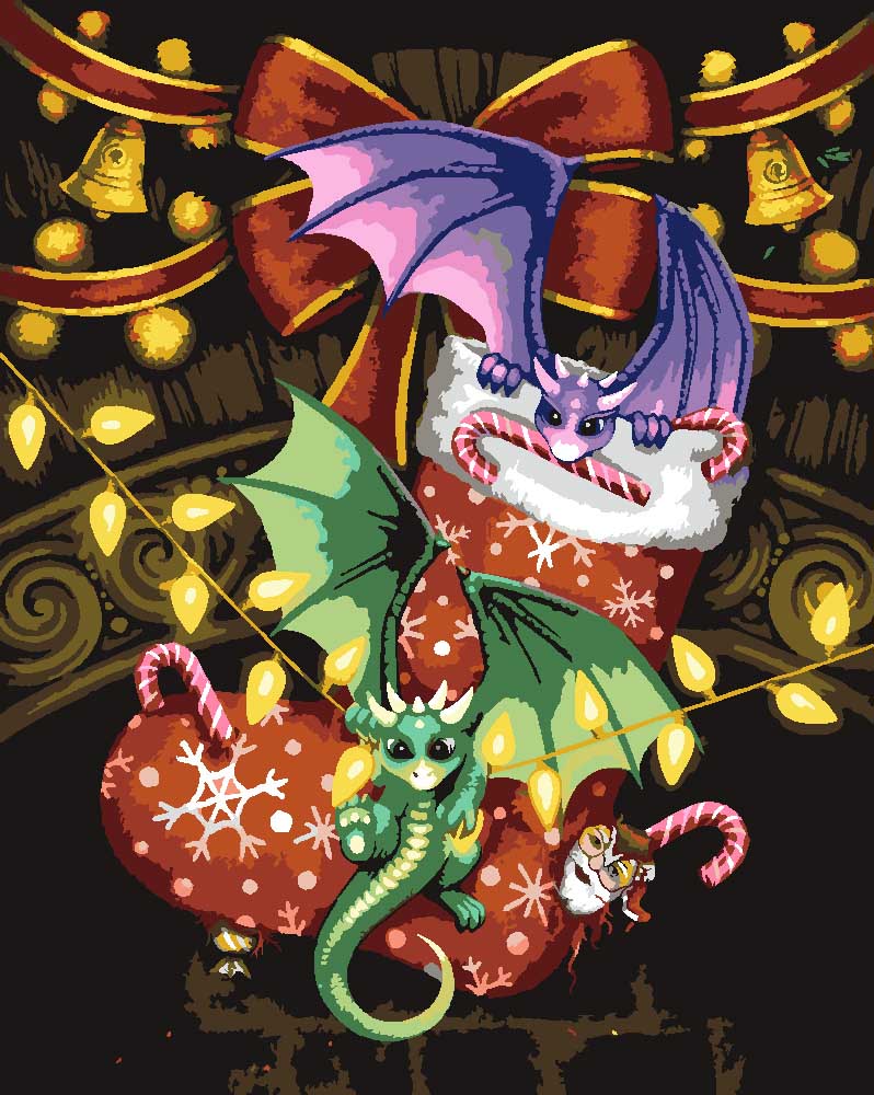 Malen nach Zahlen - Christmas Dragons - by Sarah Richter, mit Rahmen von Sarah Richter
