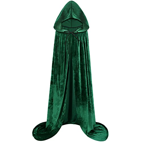 Sarfel Kapuzenumhang Samt Umhang mit Kapuze Halloween Umhänge Frauen Hexenkostüm Vampirumhang Zauberer Robe Männer Cosplay Kostüm, Grün , Large von Sarfel