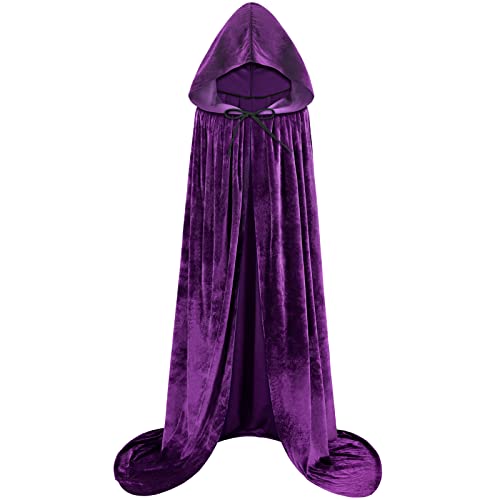 Sarfel Kapuzenumhang Samt Umhang mit Kapuze Halloween Umhänge Frauen Hexenkostüm Vampirumhang Zauberer Robe Männer Cosplay Kostüm, violett, Medium von Sarfel