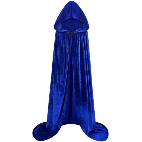 Sarfel Kapuzenumhang Samt-Umhang mit Kapuze Halloween-Umhang Hexenkostüm Vampirumhang Zauberer Robe Herren Cosplay Kostüm, Königsblau, L von Sarfel