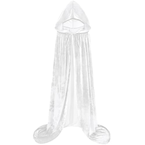 Sarfel Kapuzenumhang Samt-Umhang mit Kapuze Halloween-Umhang Hexenkostüm Vampirumhang Zauberer Robe Herren Cosplay Kostüm, Weiss/opulenter Garten, M von Sarfel