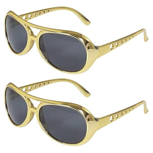 Sarini 2 Stück goldene Elvis-Brille,modischer Stil,50er-Jahre-Brille,Hippie-Disko-Kostümzubehör,Halloween-Kostüm von Sarini