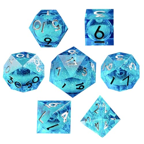 Sarini 7-teiliges Würfelset mit Flüssigkern und Kunstharz,scharfe Kanten,polyedrische DND-Würfel für Dungeons and Dragons,RPG,MTG-Tischspiele (Goldblau) von Sarini