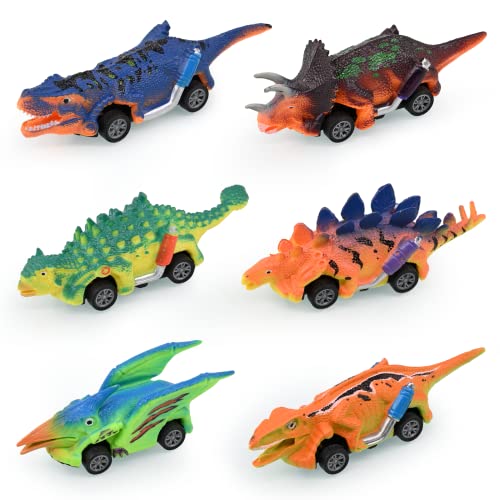 Sarsumir Dinosaurier Spielzeug Auto 6 Stück Dinosaurier Auto Spielzeug für Jungen Mädchen Dinosaurier Zurückziehen Spielzeugauto Geschenke für 3 4 5 6 Jahre Kinder Spielzeug, Helle Farbe von Sarsumir