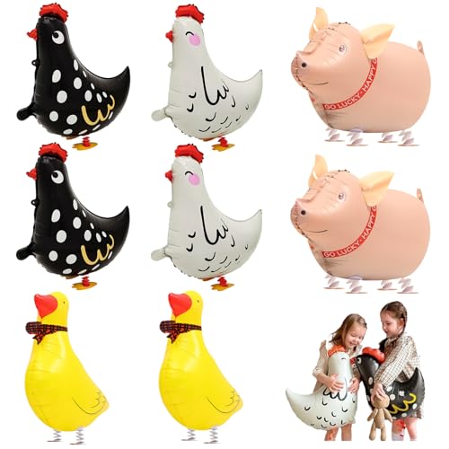 8 Stück Airwalker Luftballons Tiere Henne Walking Tier Folienballon Helium Ballons Tiere Walking Tier Folienballons für Geburtstagsfeier für Kinder (HüHner, Ente, Schwein) von Sasibiyb
