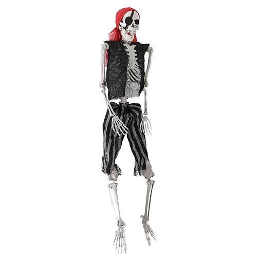 Saterkali Halloween-Skelett-Dekorationen, Ganzkörper-realistische menschliche Knochen, 165 cm, bewegliche Gelenke, Piraten-Styling für Halloween-Party, Requisite, gruselige Friedhof, von Saterkali