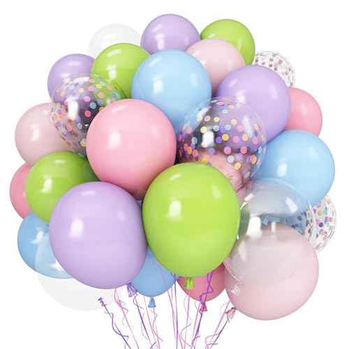 Pastellballons, 50 Stück 30cm Macaron Latexballons & Bunte Konfetti-Ballons, Rosa, Blau, Grün, Lila, Klare Ballons für Ostern, Geburtstags, Babyshower, Hochzeits und Brautpartydekoration von Satiskid