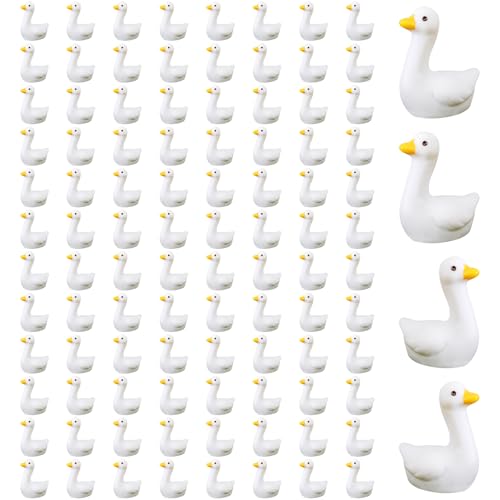 Satiskid 100 Stück Mini Harz Gänse Kleine Gänse Resin Gänse Figuren Kleine Gans Miniatur Figuren Niedliche Gans Dekoration für DIY Aquarium Garten Landschaft Puppenhäuser von Satiskid