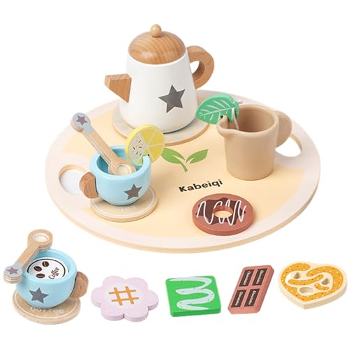 Satiskid 15 Stück Teeservice Kinder, Holz Teeservice für Kinderküche, Teeparty Spielküche Rollenspiele, Ideal Weihnachten Geburtstag Geschenk für 3 4 5 6 Jahre alt Mädchen Kinder Junge (Blau) von Satiskid