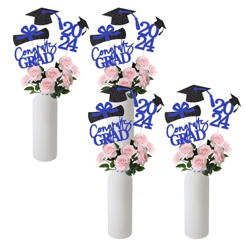 Satiskid 16 Stücke 2024 Graduation Party Herzstücksticks, 2024 Graduation Cake Topper Abschluss Kuchen Picks Cupcake Zahnstocher Graduierung Foto Requisiten (Blau Schwarz) von Satiskid