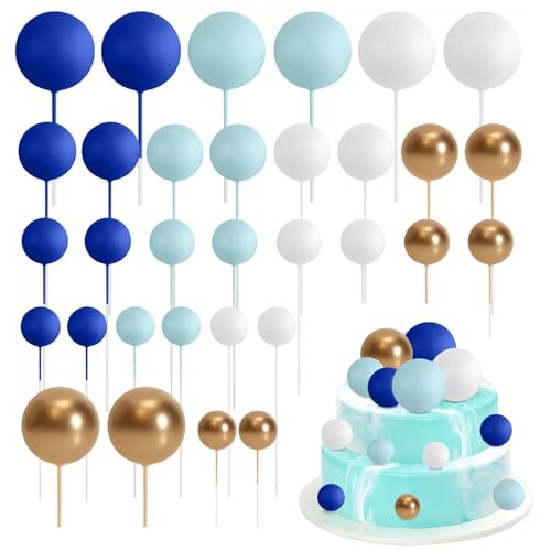 Satiskid 32 Stück Schaumstoffkugel Kuchen Topper Dekoration, Runde Kuchendekorationen, Blau Weiß & Gold Mini Ballon Kuchen Einsatz Dekoration für Hochzeit Party Geburtstag Kuchen Dekorieren (Blau) Satiskid 32 Stück Schaumstoffkugel Kuchen Topper Dekoration, Runde Kuchendekorationen, Blau Weiß & Gold Mini Ballon Kuchen Einsatz Dekoration für Hochzeit Party Geburtstag Kuchen Dekorieren (Blau) von Satiskid