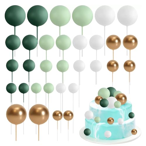 Satiskid 32 Stück Schaumstoffkugel Kuchen Topper Dekoration, Runde Kuchendekorationen, Grün Weiß & Gold Mini Ballon Kuchen Einsatz Dekoration für Hochzeit Party Geburtstag Kuchen Dekorieren (Grün) Satiskid 32 Stück Schaumstoffkugel Kuchen Topper Dekoration, Runde Kuchendekorationen, Grün Weiß & Gold Mini Ballon Kuchen Einsatz Dekoration für Hochzeit Party Geburtstag Kuchen Dekorieren (Grün) von Satiskid