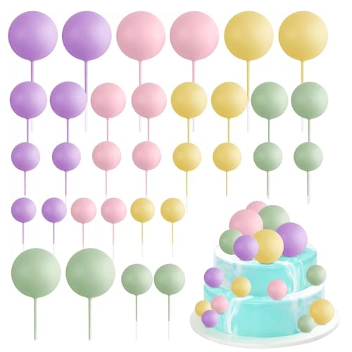 Satiskid 32 Stück Schaumstoffkugel Kuchen Topper Dekoration, Runde Kuchendekorationen, Lila Rosa Gelb & Grün Mini Ballon Kuchen Einsatz Dekoration für Hochzeit Party Geburtstag Kuchen Dekorieren (Gelb Satiskid 32 Stück Schaumstoffkugel Kuchen Topper Dekoration, Runde Kuchendekorationen, Lila Rosa Gelb & Grün Mini Ballon Kuchen Einsatz Dekoration für Hochzeit Party Geburtstag Kuchen Dekorieren (Gelb von Satiskid