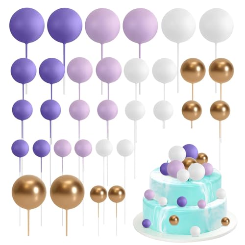 Satiskid 32 Stück Schaumstoffkugel Kuchen Topper Dekoration, Runde Kuchendekorationen, Lila Weiß & Gold Mini Ballon Kuchen Einsatz Dekoration für Hochzeit Party Geburtstag Kuchen Dekorieren (Lila) Satiskid 32 Stück Schaumstoffkugel Kuchen Topper Dekoration, Runde Kuchendekorationen, Lila Weiß & Gold Mini Ballon Kuchen Einsatz Dekoration für Hochzeit Party Geburtstag Kuchen Dekorieren (Lila) von Satiskid