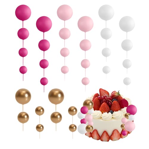 Satiskid 32 Stück Schaumstoffkugel Kuchen Topper Dekoration, Runde Kuchendekorationen, Rosa Weiß & Gold Mini Ballon Kuchen Einsatz Dekoration für Hochzeit Party Geburtstag Kuchen Dekorieren (Rosa) Satiskid 32 Stück Schaumstoffkugel Kuchen Topper Dekoration, Runde Kuchendekorationen, Rosa Weiß & Gold Mini Ballon Kuchen Einsatz Dekoration für Hochzeit Party Geburtstag Kuchen Dekorieren (Rosa) von Satiskid