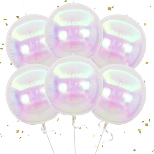 Satiskid 6 Stück schillernde runde Folienballons 59cm 4D klare runde Ballons für Geburtstag, Hochzeit, Abschlussball, Party Dekorationen, Regenbogenballons schillernde Partydekorationen von Satiskid