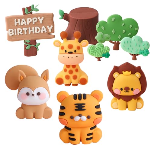 Satiskid 9 Stück Wald Tiere kuchendeko Jungle Tiere Tortendeko Tiere Geburtstag Tortendeko Safari Cupcake Topper Zoo Tiere Kuchen Deko für Torten Kinder Baby Junge Jungs Geburtstag Party Dekoration von Satiskid