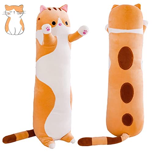 Sausudols Lange Katze Kuscheltier Stofftiere Plüsch Katzen Spielzeug Kuschelkissen Geschenke für Kinder Freundin Gelb 70CM von Sausudols