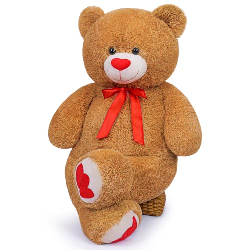 Sausudols Teddybär 110 cm Plüschtier Bär Kuscheltier mit Liebe Herz Geschenke für Kinder Jungen Mädchen Geburtstag Weihnachten Dunkelbraun von Sausudols