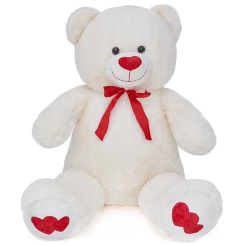 Sausudols Teddybär 110 cm Plüschtier Bär Kuscheltier mit Liebe Herz Geschenke für Kinder Jungen Mädchen Geburtstag Weihnachten Weiß von Sausudols