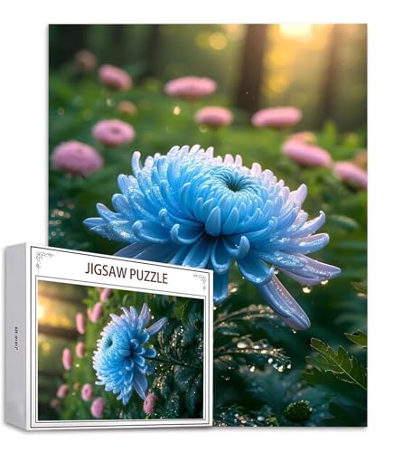 Chrysantheme Puzzle 1500 Teile Blau Puzzle Erwachsene, Holzpuzzle Erwachsene, DIY Groß Puzzelmatten, Premium Klassische Wooden Jigsaw, Holzpuzzle ab 14 Jahren für Jungen, Geschenke Mädche S-745 von Saweefog