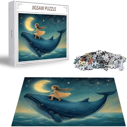 Delphin Puzzle 500 Teile Mond Puzzle Erwachsene, Holzpuzzle Erwachsene, DIY Groß Puzzelmatten, Premium Quality Klassische Wooden Jigsaw, Holzpuzzle ab 14 Jahren für Jungen, Geschenke Mädche S-159 von Saweefog