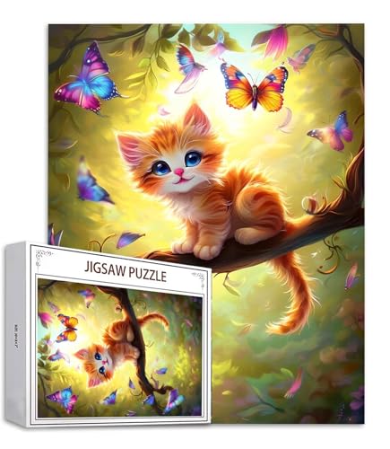 Katze Puzzle 500 Teile Schmetterling Puzzle Erwachsene, Holzpuzzle Erwachsene, DIY Groß Puzzelmatten, Premium Klassische Wooden Jigsaw, Holzpuzzle ab 14 Jahren für Jungen, Geschenke Mädche S-782 von Saweefog