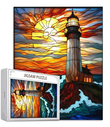 Leuchtturm Puzzle 500 Teile Wellen Puzzle Erwachsene, Holzpuzzle Erwachsene, DIY Groß Puzzelmatten, Premium Quality Klassische Wooden Jigsaw, Holzpuzzle ab 14 Jahren für Jungen, Geschenke Mädche S-560 von Saweefog