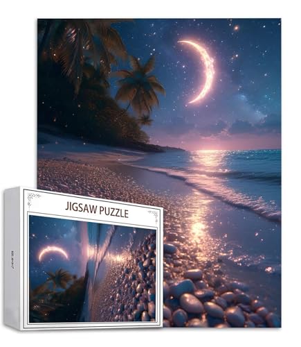 Mond Puzzle 500 Teile Strand Puzzle Erwachsene, Holzpuzzle Erwachsene, DIY Groß Puzzelmatten, Premium Quality Klassische Wooden Jigsaw, Holzpuzzle ab 14 Jahren für Jungen, Geschenke Mädche S-976 von Saweefog